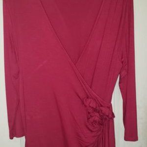 Boston Proper size M Red Wrap Top 3 Roses Embellishment